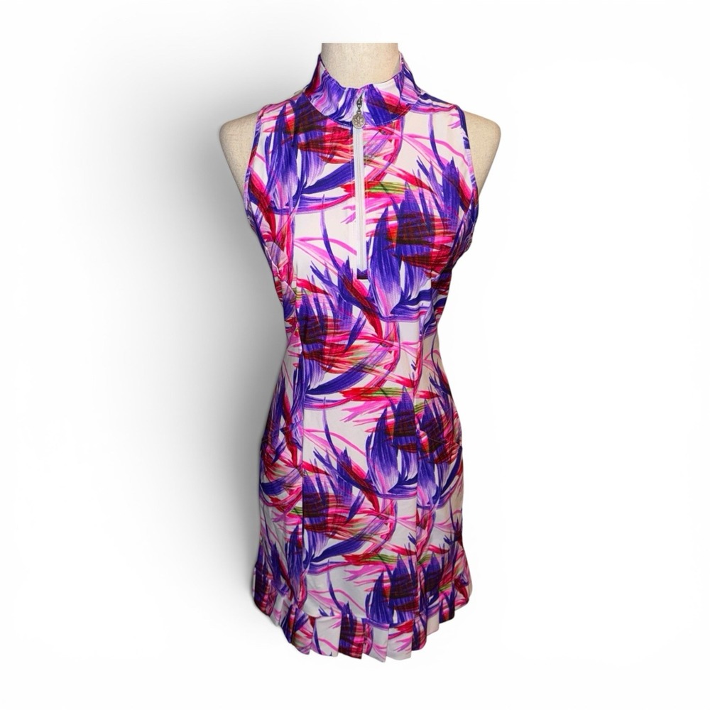 Tzu Tzu Womens Abstract Wispy Shiloh Golf Dress Size Medium Quarter Zip Active